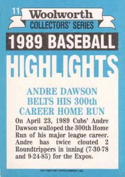 1990 Topps Woolworth Baseball Highlights #11 Andre Dawson Back