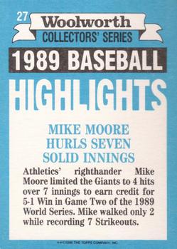 1990 Topps Woolworth Baseball Highlights #27 Mike Moore Back
