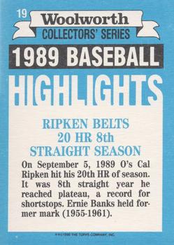 1990 Topps Woolworth Baseball Highlights #19 Cal Ripken Back