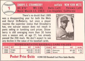 1990 SCD Baseball Card Price Guide Monthly #1 Darryl Strawberry  Back