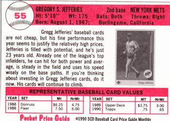1990 SCD Baseball Card Price Guide Monthly #55 Gregg Jefferies  Back