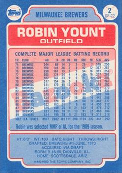 1990 Topps Bazooka #2 Robin Yount Back