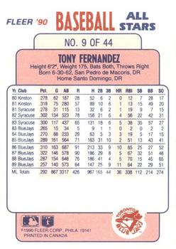 1990 Fleer Baseball All-Stars #9 Tony Fernandez Back