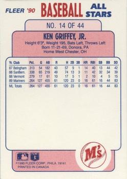 1990 Fleer Baseball All-Stars #14 Ken Griffey, Jr. Back