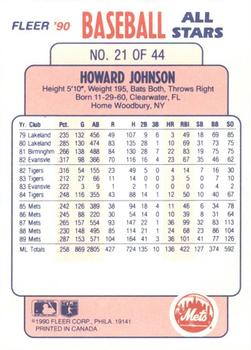 1990 Fleer Baseball All-Stars #21 Howard Johnson Back