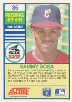 1990 Score Rising Stars #35 Sammy Sosa Back