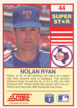 1990 Score 100 Superstars #44 Nolan Ryan Back