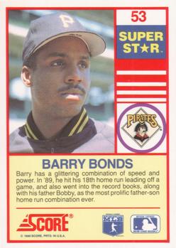 1990 Score 100 Superstars #53 Barry Bonds Back