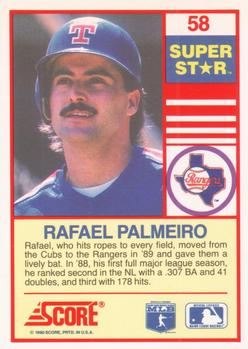 1990 Score 100 Superstars #58 Rafael Palmeiro Back