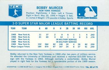 1970 Kellogg's 3-D Super Stars #60 Bobby Murcer Back