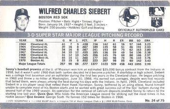 1971 Kellogg's 3-D Super Stars #24 Sonny Siebert  Back