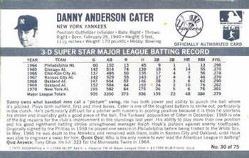 1971 Kellogg's 3-D Super Stars #30 Danny Cater  Back