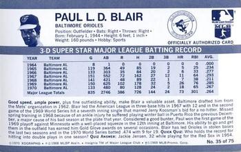 1971 Kellogg's 3-D Super Stars #35 Paul Blair  Back