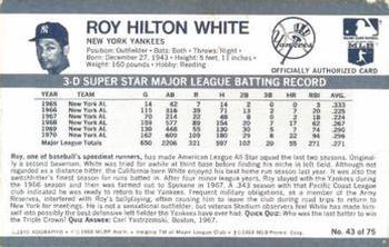 1971 Kellogg's 3-D Super Stars #43 Roy White  Back