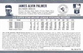 1971 Kellogg's 3-D Super Stars #60 Jim Palmer  Back