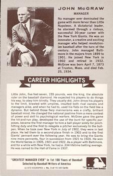 1972 Kellogg's 3-D All-Time Baseball Greats #3 John McGraw  Back