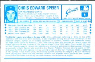 1974 Kellogg's 3-D Super Stars #40 Chris Speier  Back