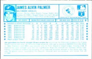 1974 Kellogg's 3-D Super Stars #6 Jim Palmer  Back