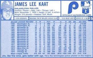 1976 Kellogg's 3-D Super Stars #25b Jim Kaat Back