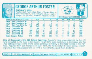 1977 Kellogg's 3-D Super Stars #1 George Foster Back
