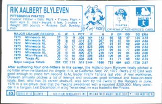 1978 Kellogg's 3-D Super Stars #53 Bert Blyleven Back