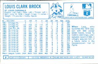 1978 Kellogg's 3-D Super Stars #7 Lou Brock Back