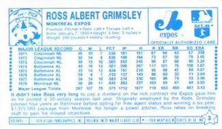 1979 Kellogg's 3-D Super Stars #3 Ross Grimsley Back