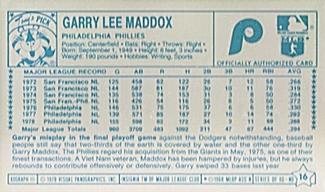 1979 Kellogg's 3-D Super Stars #16 Garry Maddox Back