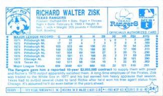 1979 Kellogg's 3-D Super Stars #24 Richie Zisk Back
