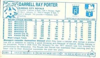 1979 Kellogg's 3-D Super Stars #25 Darrell Porter Back