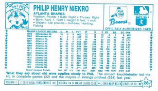 1979 Kellogg's 3-D Super Stars #28 Phil Niekro Back