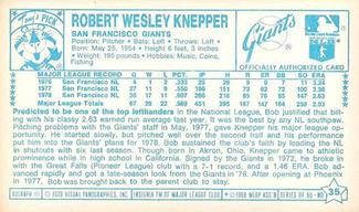 1979 Kellogg's 3-D Super Stars #35 Bob Knepper Back