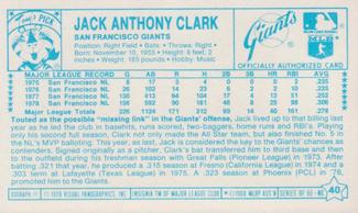 1979 Kellogg's 3-D Super Stars #40 Jack Clark Back
