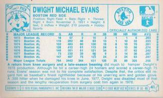 1979 Kellogg's 3-D Super Stars #41 Dwight Evans Back