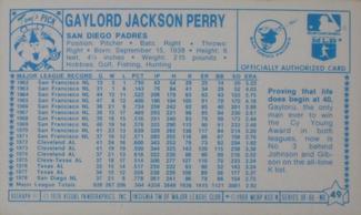 1979 Kellogg's 3-D Super Stars #49 Gaylord Perry Back
