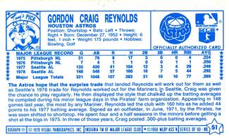 1979 Kellogg's 3-D Super Stars #51 Craig Reynolds Back