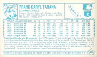 1979 Kellogg's 3-D Super Stars #55 Frank Tanana Back