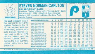 1980 Kellogg's 3-D Super Stars #14 Steve Carlton Back