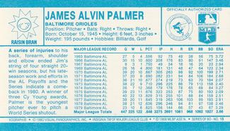 1980 Kellogg's 3-D Super Stars #15 Jim Palmer Back