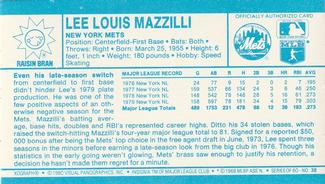 1980 Kellogg's 3-D Super Stars #38 Lee Mazzilli Back