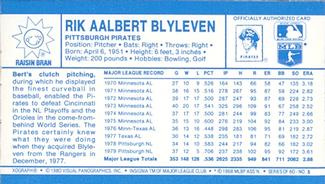 1980 Kellogg's 3-D Super Stars #5 Bert Blyleven Back