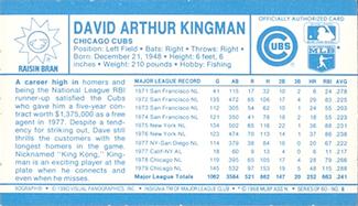 1980 Kellogg's 3-D Super Stars #6 Dave Kingman Back