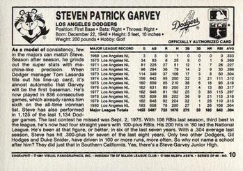 1981 Kellogg's 3-D Super Stars #10 Steve Garvey Back