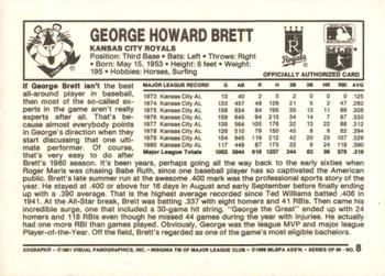 1981 Kellogg's 3-D Super Stars #8 George Brett Back
