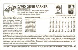 1982 Kellogg's 3-D Super Stars #48 Dave Parker Back