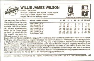 1982 Kellogg's 3-D Super Stars #62 Willie Wilson Back
