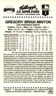 1983 Kellogg's 3-D Super Stars #46 Greg Minton Back