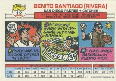 1988 Topps Big #12 Benny Santiago Back