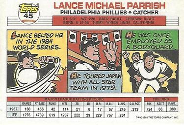 1988 Topps Big #45 Lance Parrish Back