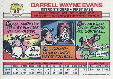 1988 Topps Big #82 Darrell Evans Back